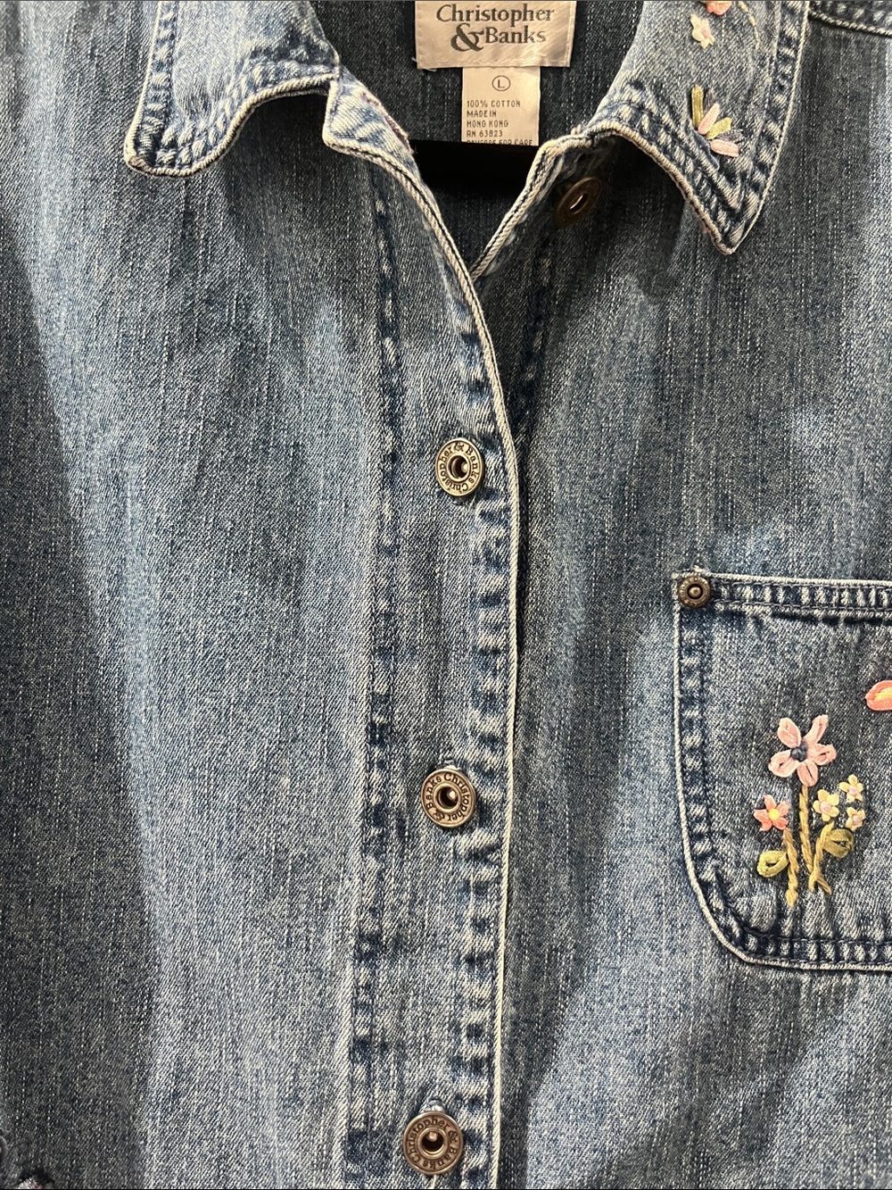 Grandmacore Gardencore Eclectic Embroidered Ribbon Light Weight Denim Jacket L - Picture 8 of 12